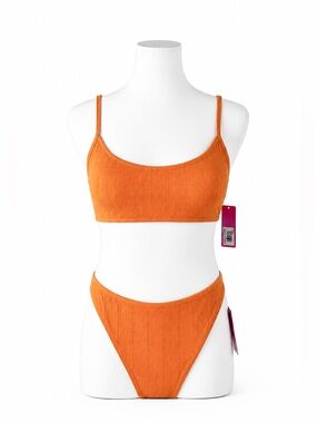 Juniors’ Ninety-Nine° Nectarine Orange Crinkle Bralette Bikini XXL (21/22) NWT
